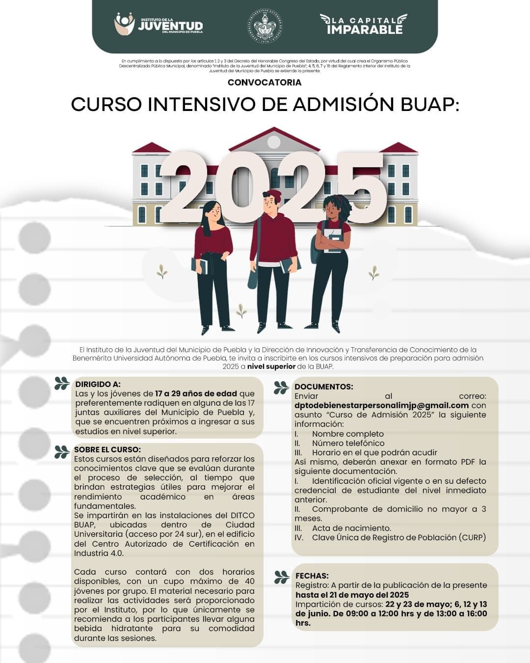 Lanza IJMP cursos gratuitos de preparación para ingreso a la BUAP