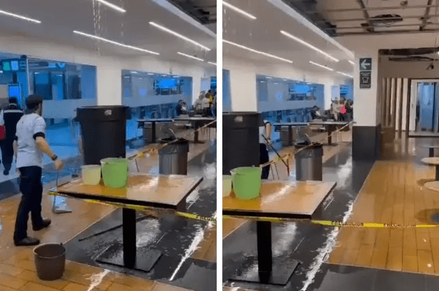 AICM sufre goteras y encharcamientos tras fuerte lluvia en CDMX