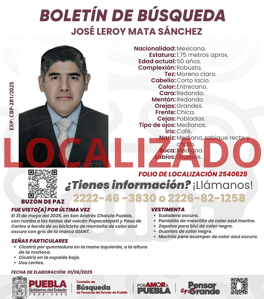 ¡Ya fue localizado José Leroy! Ciclista desaparecido el pasado 31 de Mayo en la zona del Izta-Popo