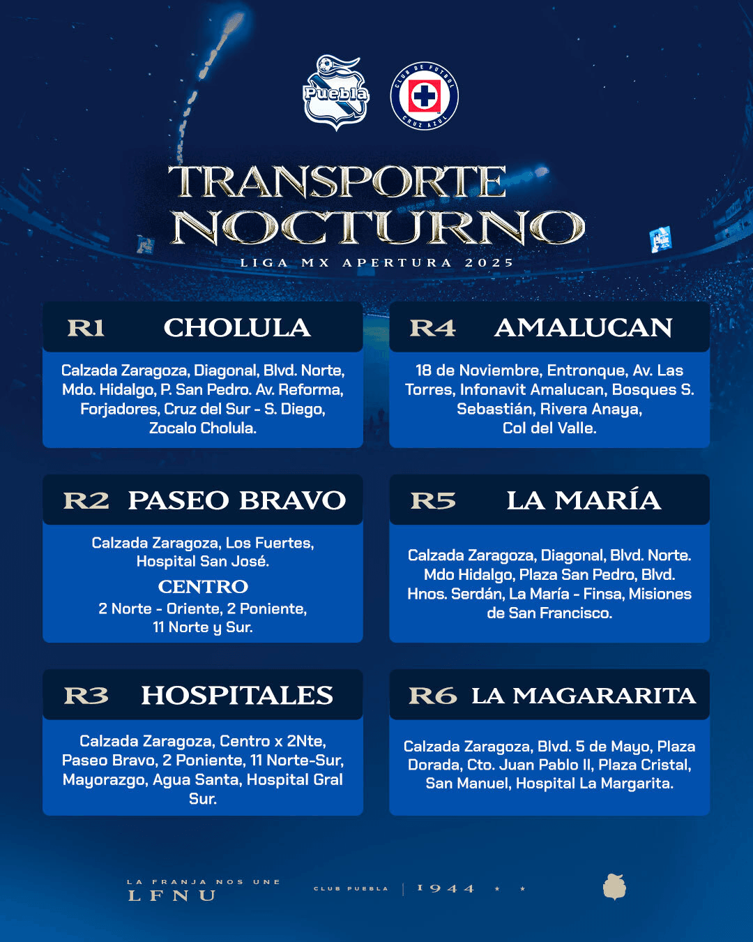 Habilitan transporte nocturno tras partido del Club Puebla contra Cruz Azul