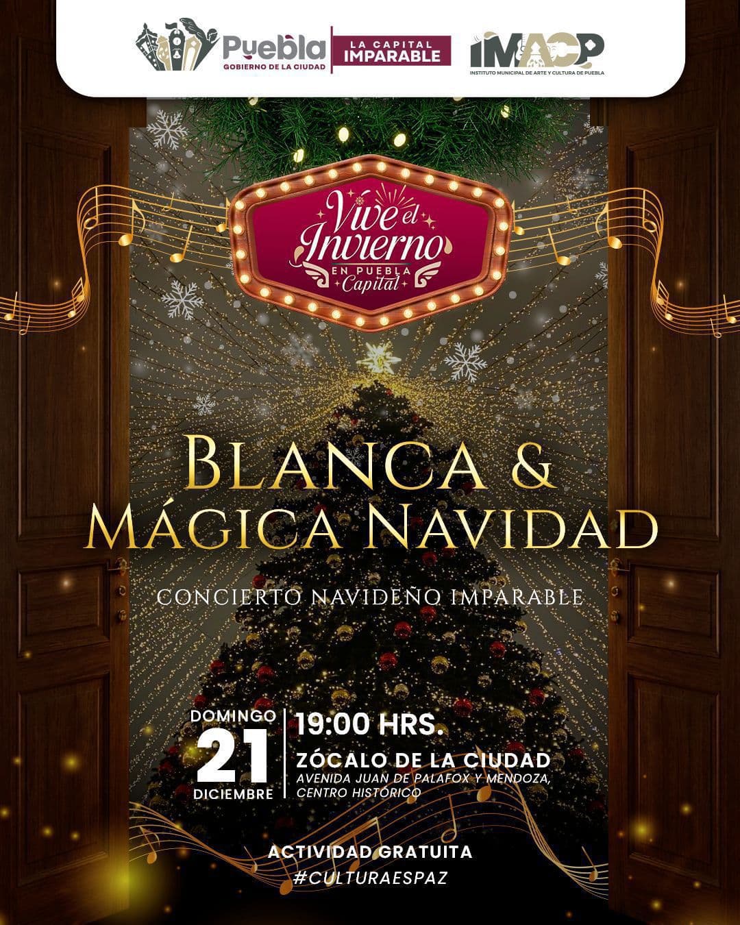 Blanca Mágica Navidad: música y danza iluminan el Zócalo de Puebla