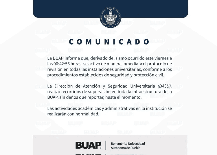 BUAP no reporta afectaciones en su Infraestructura