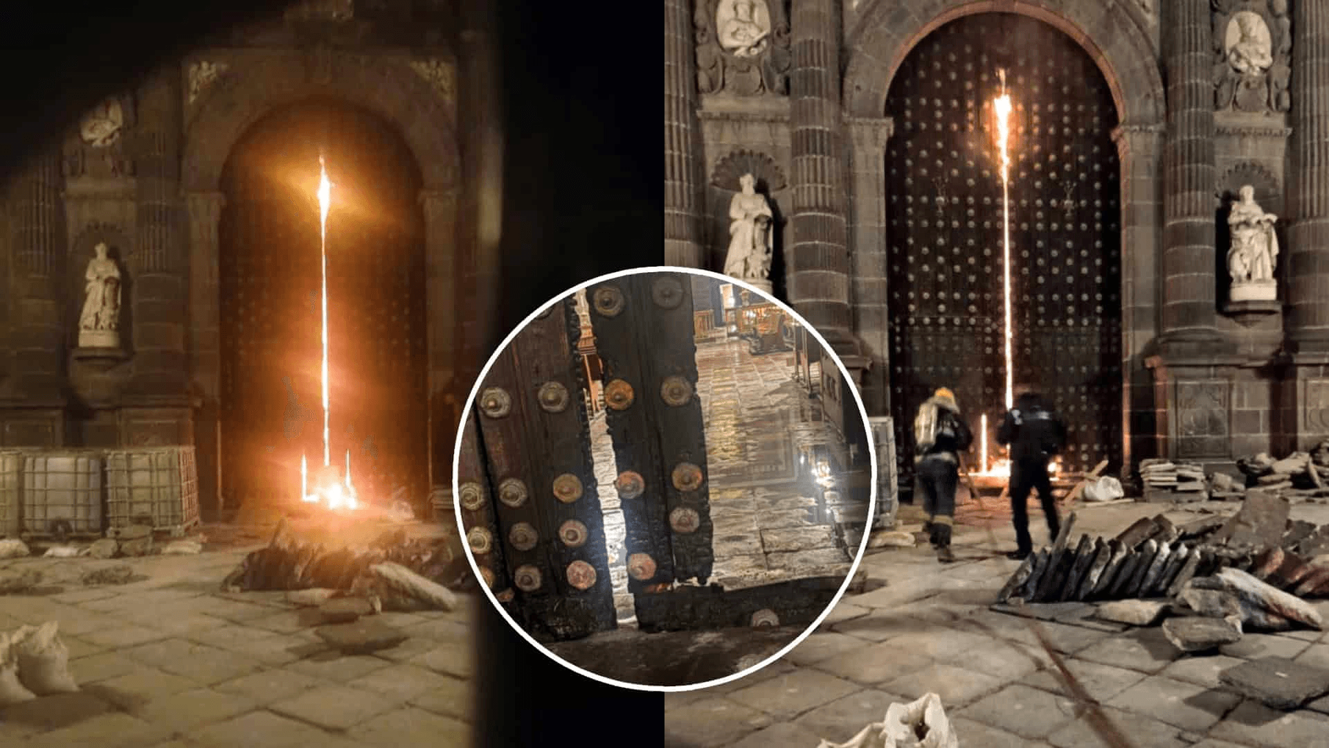 Incendian puerta de la Catedral de Puebla; sin detenidos