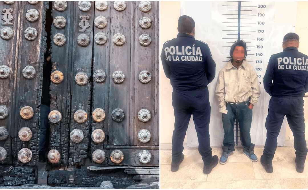 Detienen a presunto responsable de quemar puerta de la Catedral de Puebla
