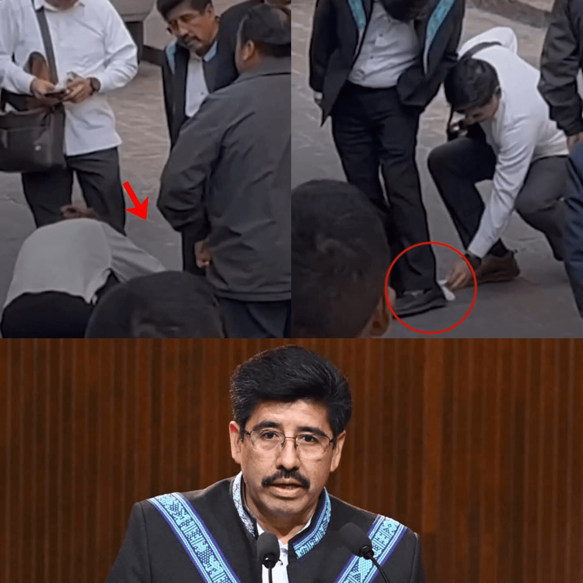 Captan a colaboradores limpiándole los zapatos al ministro Hugo Aguilar